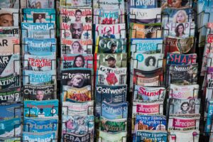 A magazine rack featuring magazines where you can buy the Best Buddhist Print Magazines