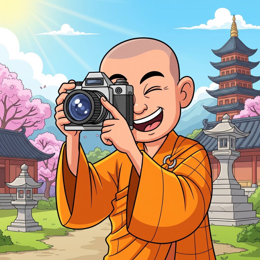 A Buddhist Monk enjoying a film camera.