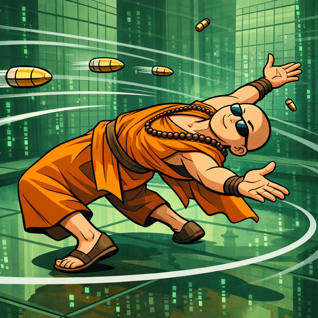 A buddhist bodhisattva dodging bullets matrix style