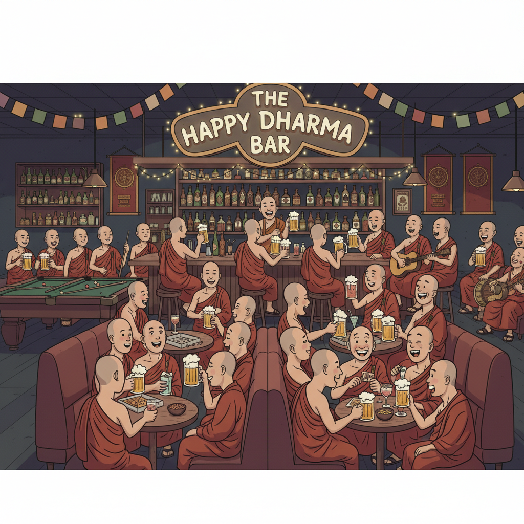 Buddhist monks drinking at a bar