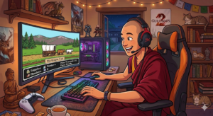 a buddhist monk playing "the oregon trail" and learning about the middle way