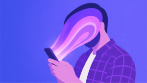 Image of a man desprately in need of a digital sabbath being sucked into his phone